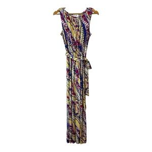 Nikki Poulos Sleeveless Colorful Paisley Maxi Dress Elastic Tie Waist Size M